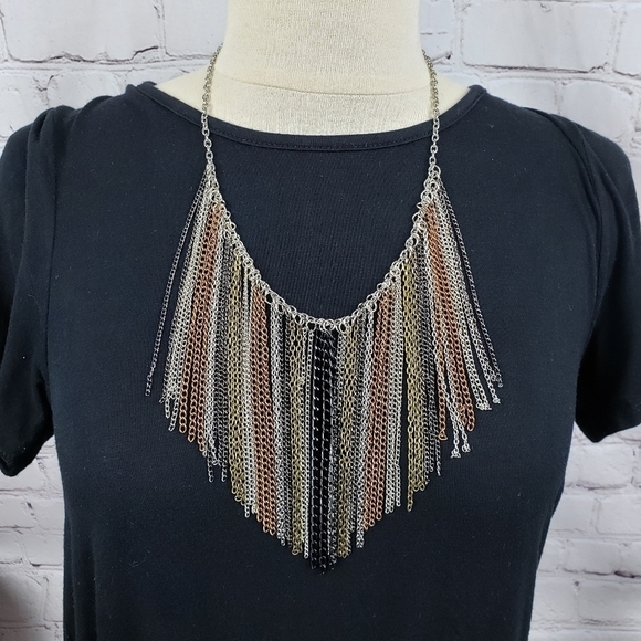 Multi Chain Fringe Rocker Boho Rockabilly Necklace - Picture 3 of 8